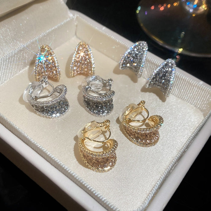 18K Gold Plated Copper Zircon Waterdrop Clip-on Earrings For Women Minimalist Geometric Style