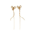 18K Gold Plated Copper Zircon Bow Tassel Clip-on Earrings For Women Light Luxury Playful Jewelry view 5