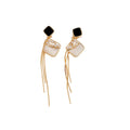 18K Gold Plated Zircon Faux Pearl Rhombus Tassel Clip-on Earrings For Women view 5