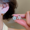Elegant Versatile Copper Dolphin Clip-on Earrings With Zircon Pearl Enamel Flower Design view 2