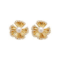 18K Gold Plated Zircon Flower Faux Pearl Clip-on Earrings Light Luxury Women's Jewelry view 5