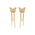 18K Gold Plated Copper Hollow Butterfly Tassel Clip-on Earrings, Elegant Light Luxury Style view 5