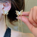 18K Gold Plated Copper Hollow Butterfly Tassel Clip-on Earrings, Elegant Light Luxury Style view 3