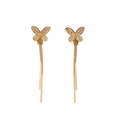 18K Gold Plated Copper Zircon Butterfly Tassel Clip-on Earrings, French Vintage Elegant Jewelry view 5