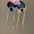 18K Gold Plated Copper Zircon Butterfly Tassel Clip-on Earrings, French Vintage Elegant Jewelry view 4