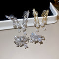 French Zircon Flower Double Layer Faux Pearl Clip-on Earrings Elegant Minimalist Round Geometric Jewelry view 1