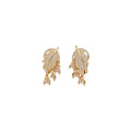 Minimalist 18K Gold Plated Copper Cubic Zirconia Leaf Tassel Clip-on Earrings view 5