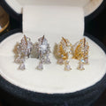 Minimalist 18K Gold Plated Copper Cubic Zirconia Leaf Tassel Clip-on Earrings view 4