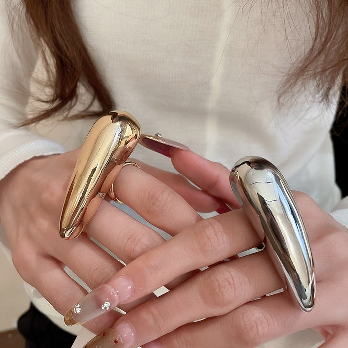 European American Smooth Metal Waterdrop Statement Ring For Women