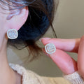 Copper Zircon Square Rose Flower Stud Earrings Light Luxury Geometric Daily Jewelry view 4