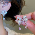 Light Luxury Faux Pearl Zircon Round Teardrop Stud Earrings For Women Elegant Geometric Jewelry view 2
