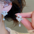 Light Luxury Faux Pearl Zircon Round Teardrop Stud Earrings For Women Elegant Geometric Jewelry view 4