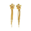 18K Gold Plated Copper Zircon Flower Pearl Tassel Drop Earrings With Silver Posts view 5