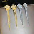 18K Gold Plated Copper Zircon Flower Pearl Tassel Drop Earrings With Silver Posts view 3