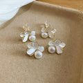 18K Gold Plated Enamel Flower Faux Pearl Clip-on Earrings Light Luxury Women Jewelry view 4
