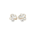 18K Gold Plated Enamel Flower Faux Pearl Clip-on Earrings Light Luxury Women Jewelry view 5