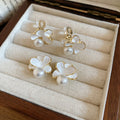 18K Gold Plated Enamel Flower Faux Pearl Clip-on Earrings Light Luxury Women Jewelry view 2