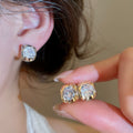 18K Gold Plated Copper Zircon Oval Geometric Clip-on Earrings For Women Light Luxury Style view 2