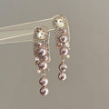 Geometric Rhinestone Square Tassel Faux Pearl Drop Earrings Vintage Elegant Light Luxury Style view 4