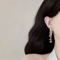 Geometric Rhinestone Square Tassel Faux Pearl Drop Earrings Vintage Elegant Light Luxury Style view 3