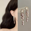 Geometric Rhinestone Square Tassel Faux Pearl Drop Earrings Vintage Elegant Light Luxury Style view 1