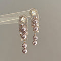Geometric Rhinestone Square Tassel Faux Pearl Drop Earrings Vintage Elegant Light Luxury Style view 2