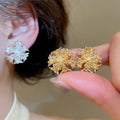 18K Gold Plated Metal Flower Clip-on Earrings For Women, Minimalist Light Luxury Floral Ear Jewelry view 2