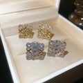 18K Gold Plated Copper Zircon Square Hollow Geometric Clip-on Earrings For Women view 3