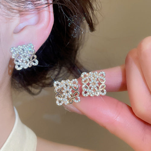 18K Gold Plated Copper Zircon Square Hollow Geometric Clip-on Earrings For Women