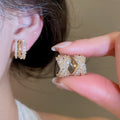 18K Gold Plated Copper Zircon C-Shaped Clip-on Earrings, Minimalist Geometric Hoop Style view 2