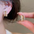 18K Gold Plated Copper Zircon C-Shaped Clip-on Earrings, Minimalist Geometric Hoop Style view 4