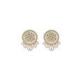 14K Gold Plated Silver Post Zircon Faux Pearl Floral Stud Earrings Vintage Elegant Jewelry view 5