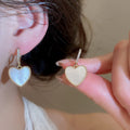 18K Gold Plated Zircon Mother Of Pearl Heart Stud Earrings For Women Daily Versatile Style view 4
