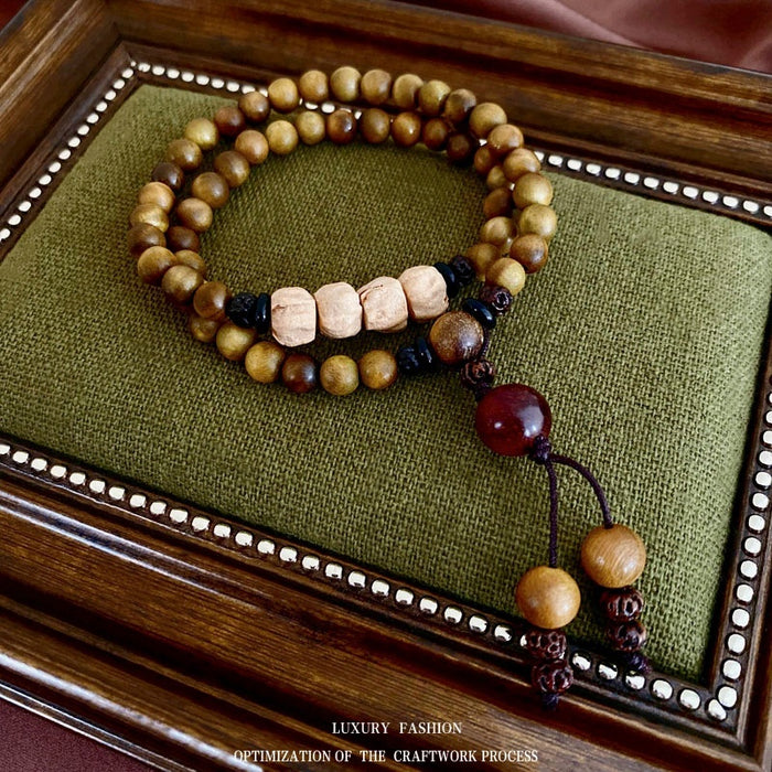 Ethnic Style Sandalwood Bodhi Double Layer Beaded Bracelet For Women Retro Chinese Round Bead Jewelry