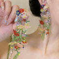 Acrylic Flower Leaf Rice Bead Stud Earrings, Dopamine Fairy Vacation Light Luxury Style view 1
