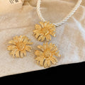 Vintage Crumpled Flower Alloy Necklace And Earrings Jewelry Set For Women view 4