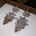 Vintage Alloy Rhinestone Square Flower Teardrop Hook Earrings Court Style Statement Jewelry view 4