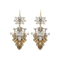 Vintage Alloy Rhinestone Square Flower Teardrop Hook Earrings Court Style Statement Jewelry view 5