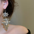 Vintage Alloy Rhinestone Square Flower Teardrop Hook Earrings Court Style Statement Jewelry view 3