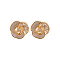 18K Gold Plated Copper Zircon Mother Of Pearl Flower Clip-on Earrings For Women view 5