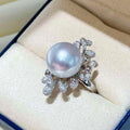 Faux Pearl Luster 3D Ring For Women, Elegant Luxury Statement Finger Jewelry Accessory view 3