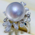 Faux Pearl Luster 3D Ring For Women, Elegant Luxury Statement Finger Jewelry Accessory view 5