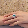 Luxury French Romantic Snowflake Ring For Women, Faux Emerald Square Blooming Flower Design view 3