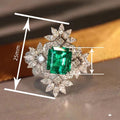 Luxury French Romantic Snowflake Ring For Women, Faux Emerald Square Blooming Flower Design view 4