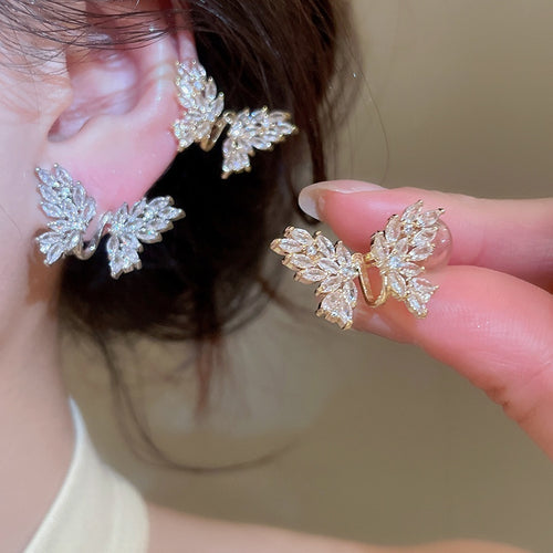 18K Gold Plated Copper Zircon Butterfly Clip-on Earrings For Women Minimalist Sweet Ear Cuffs