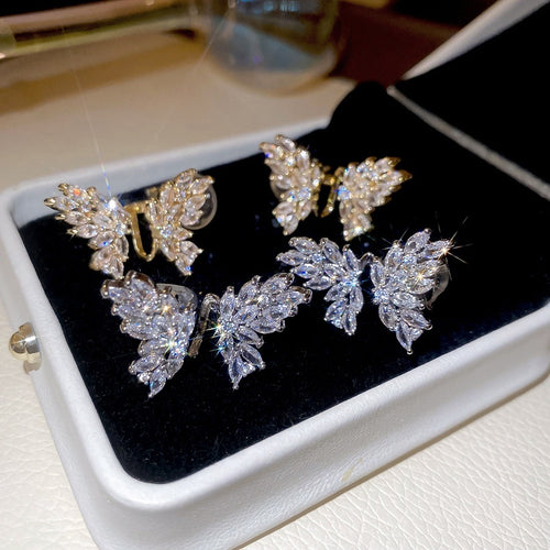 18K Gold Plated Copper Zircon Butterfly Clip-on Earrings For Women Minimalist Sweet Ear Cuffs
