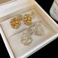 18K Gold Plated Copper Round Floral Cluster Clip-on Earrings Elegant Fashion Design for Women view 3