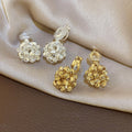 18K Gold Plated Copper Round Floral Cluster Clip-on Earrings Elegant Fashion Design for Women view 1