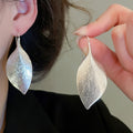 18K Gold Plated Copper Leaf Pendant Hook Drop Earrings Geometric Statement Niche Style view 3