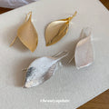 18K Gold Plated Copper Leaf Pendant Hook Drop Earrings Geometric Statement Niche Style view 4